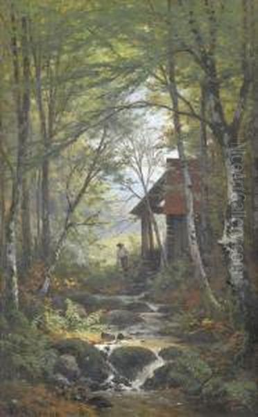 Schleifmuhle An Waldbach Oil Painting by Victor Puhonny