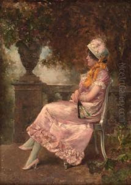 Joven Sentada Con Abanico Oil Painting by Clement Pujol de Guastavino