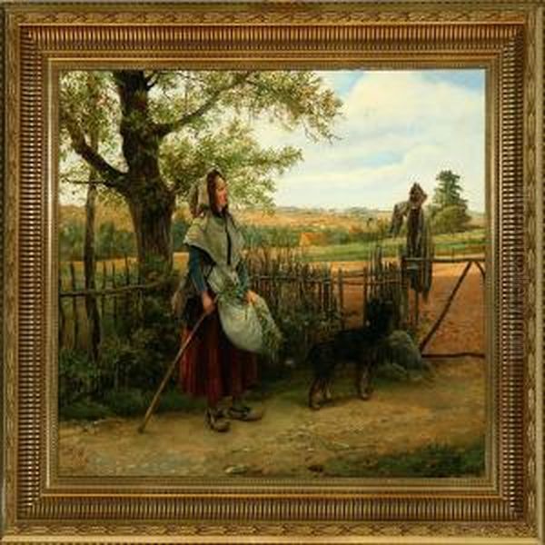 A Female Wanderer With Her Dog Oil Painting by Clement Pujol de Guastavino