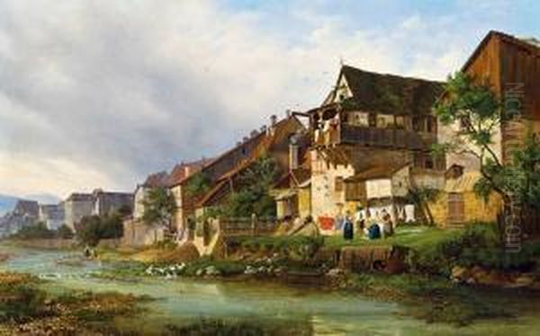 Ansicht Der Vorstadt In Meissen Oil Painting by Gottfried Johann Pulian