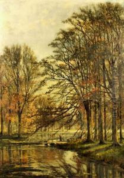 Autumnal River Landscape Oil Painting by Louis Pulinckx