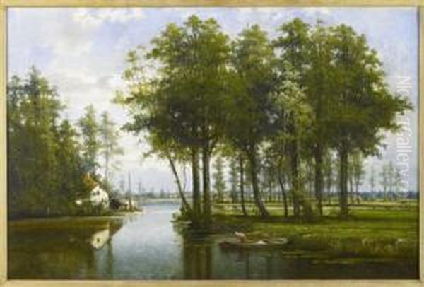 On The Riverbank Oil Painting by Louis Pulinckx