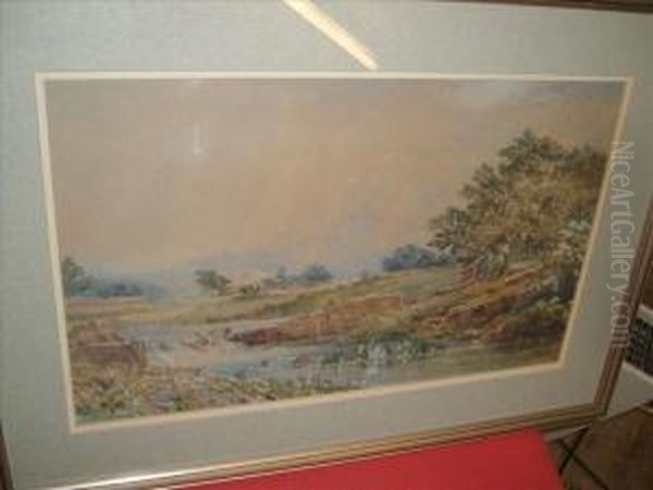 River Scene Oil Painting by Ayrton, Colonel Pullan