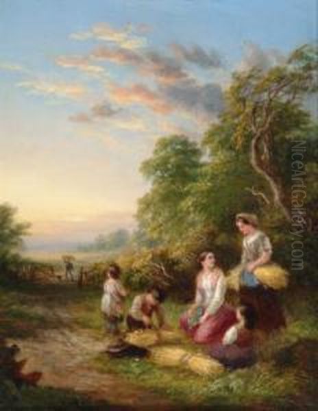 Crossing The Stream And The Tired Gleaners Oil Painting by John Anthony Puller