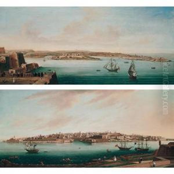 View Of Valetta From Marsamxett Harbour Taken From Fort Manoel Oil Painting by To Alberto Pullicino