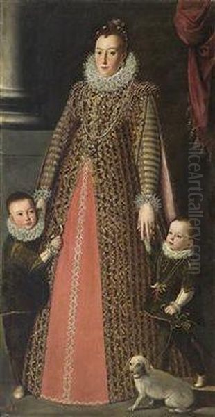 Portrait Of A Duchess Sforza And Her Sons Oil Painting by Scipione Pulzone