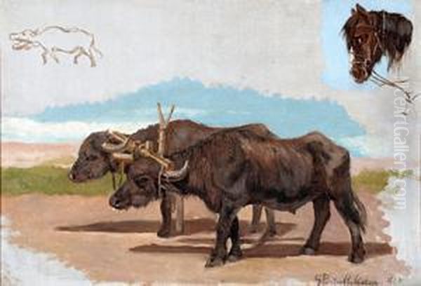 Bufali E Cavallo Oil Painting by Giuseppe Puricelli Guerra