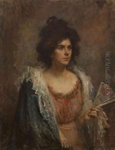 Woman With Fan Oil Painting by Sarah Henrietta Purser