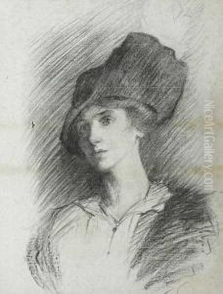 Portrait Of A Lady With A Hat Oil Painting by Sarah Henrietta Purser