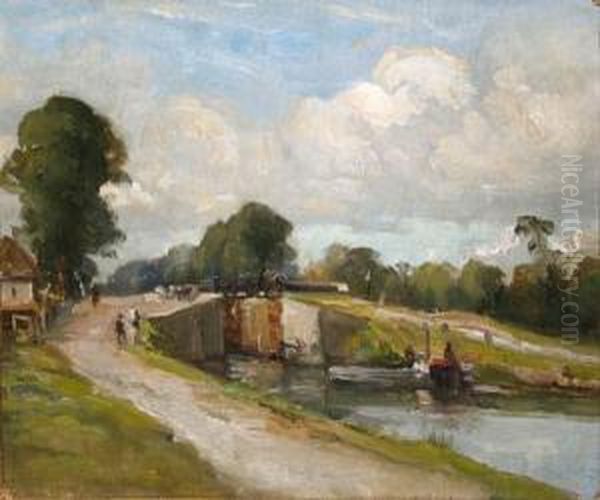 Along The Canal Oil Painting by Sarah Henrietta Purser