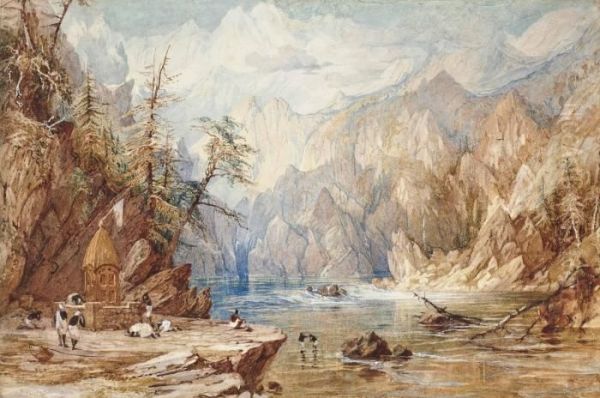 A Mountainous Landscape Oil Painting by William Purser