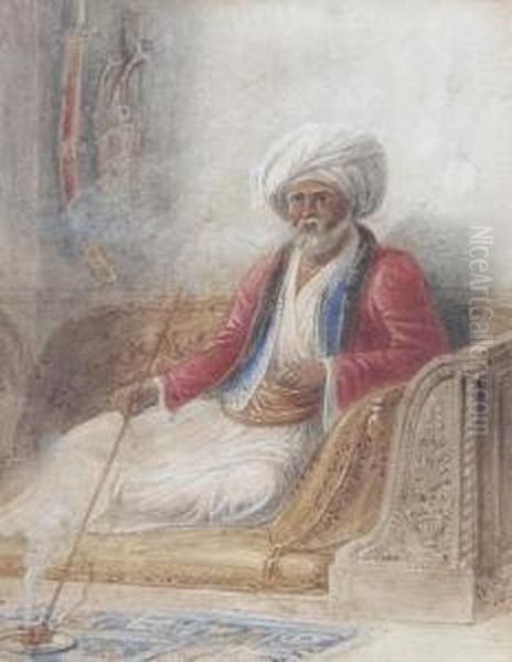 An Arab Gentleman Smoking His Pipe Oil Painting by William Purser