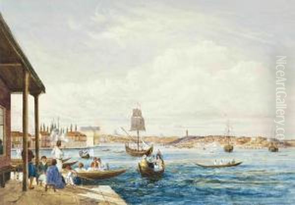 Shipping In The Bosphorus With Constantinople Beyond Oil Painting by William Purser