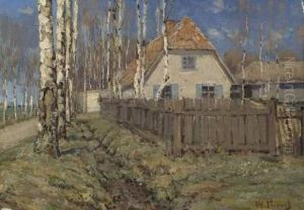 Village Oil Painting by Wilhelm C. Purvitis