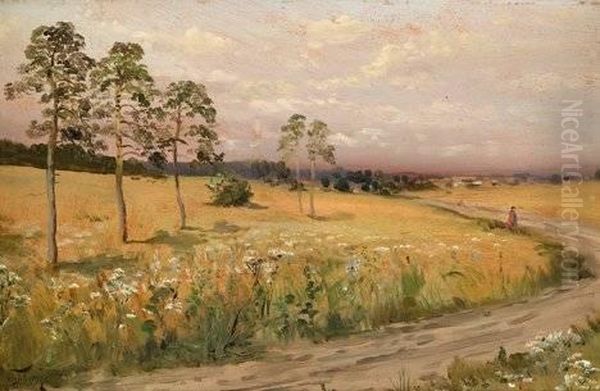 Landscape With Figure On Pathway Oil Painting by Wilhelm C. Purvitis