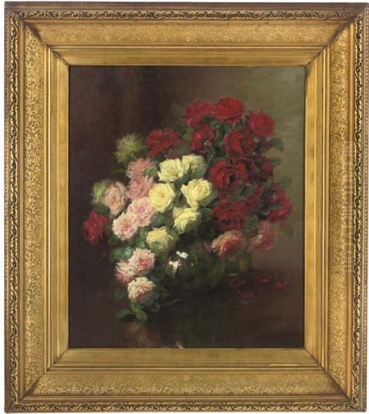 Roses In A Bowl Oil Painting by Marguerite Putsage