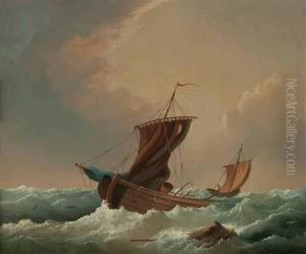 Sinkendes Segelschiff Und Rettungsboot Oil Painting by Josef Carl Berthold Puttner