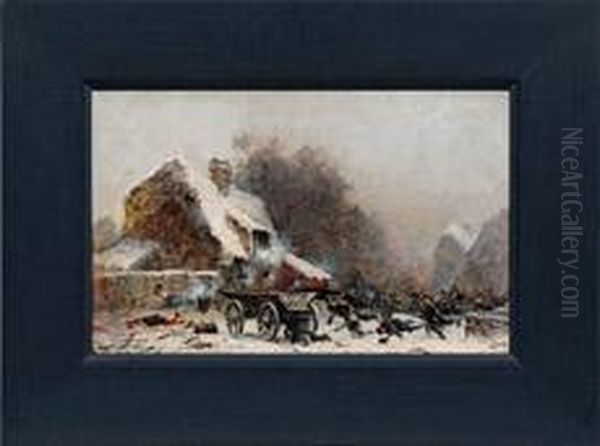 Winterlicheschlachtenszene An Einem Gehoft Oil Painting by Ludwig Putz