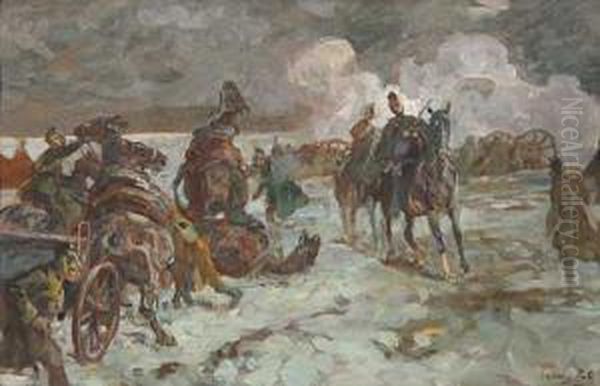 Artilleriegefecht Oil Painting by Ludwig Putz