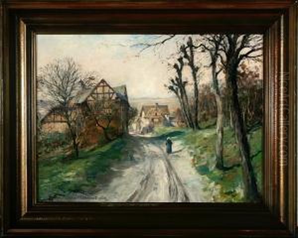 A German Road Scenery Oil Painting by Paul Putzhofen-Hambuchen