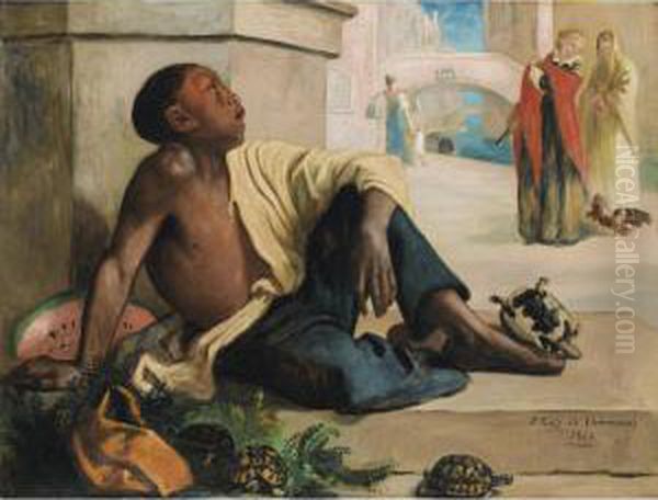 Le Marchand De Tortues, A Venise Oil Painting by Pierre-Cecile Puvis De Chavannes