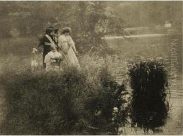 Three Women By The Seine, On The Ile D'herblay Oil Painting by Constant Emile. Puyo