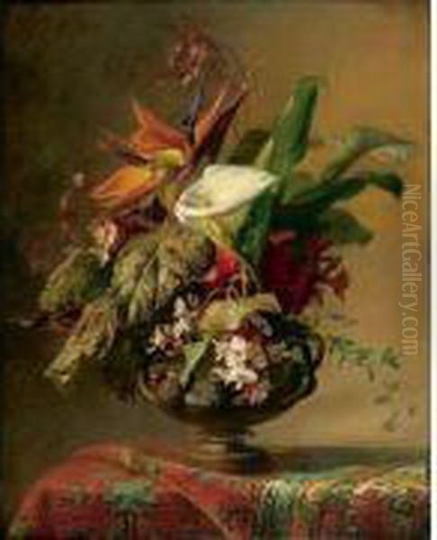 Bouquet De Fleurs Exotiques Oil Painting by Elise Puyroche-Wagner