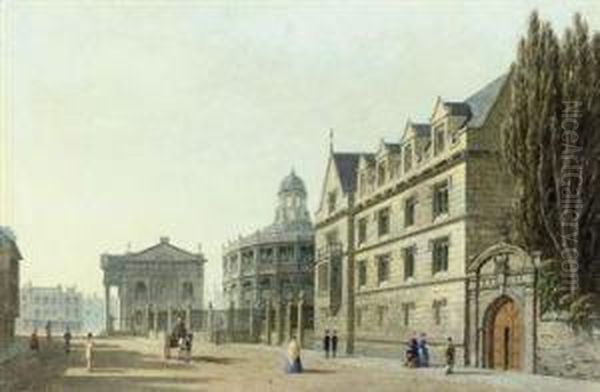 View Of The Clarendon Building, Sheldonian Theatre And Exeter College, Broad Street, Oxford Oil Painting by George Pyne