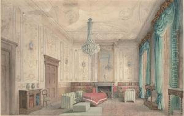 Interior Of A Drawing Room In A Country House Oil Painting by George Pyne