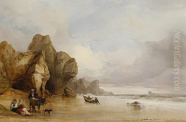 Figures On A Beach Oil Painting by James Baker Pyne