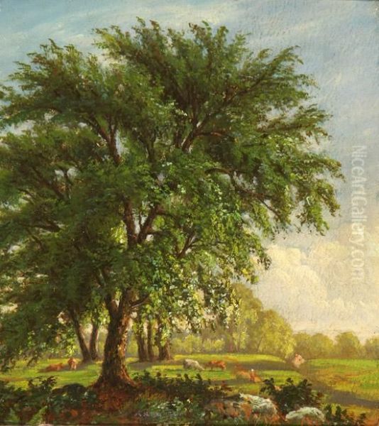 Landscapewith Cows In A Pasture Oil Painting by Robert Lorrdine Pyne