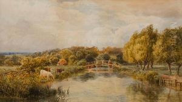 River Landscape With Cattle, Probably Dedhamvale Oil Painting by Thomas Pyne