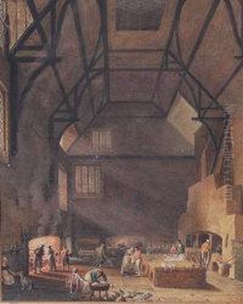 Kitchen Of Trinity College, Cambridge Oil Painting by William Henry Pyne