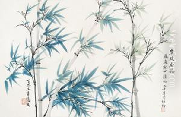 Bamboo Oil Painting by Wang Qian