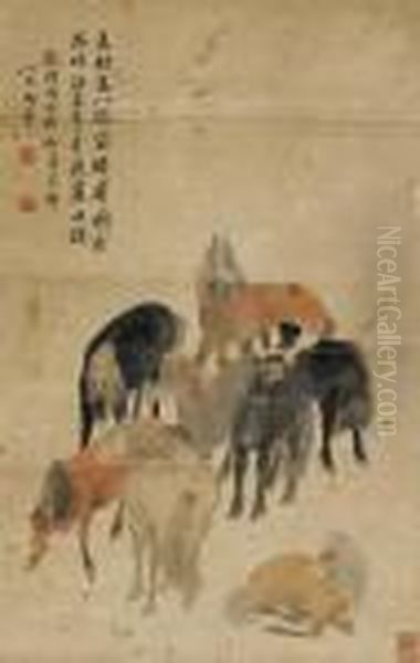 Horses Oil Painting by Emperor Qianlong