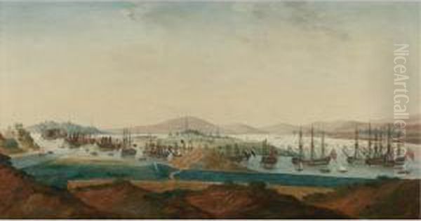 View Of Whampoa Anchorage, A Chinese Export Painting Oil Painting by Qing Dynasty, Qianlong Period