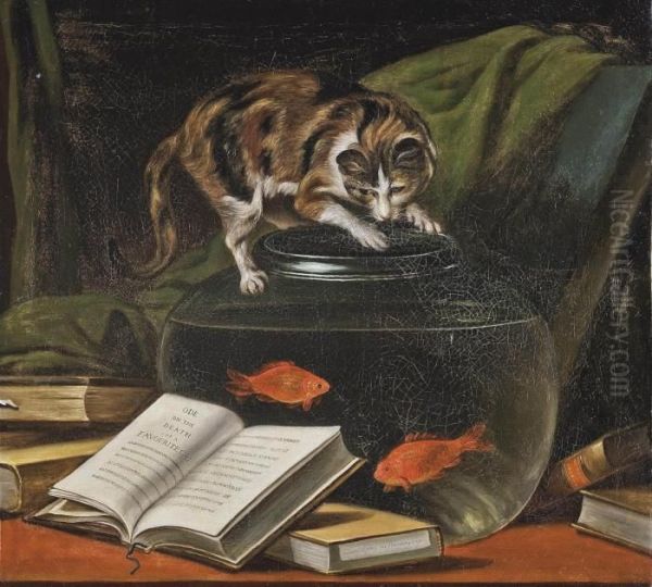 Ode On The Death Of A Favorite Cat Drowned In A Tub Of Goldfishes Oil Painting by Martin Ferdinand Quadal