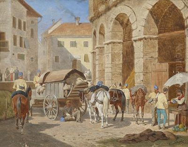 Soldiers Reposing Oil Painting by Franz Quaglio