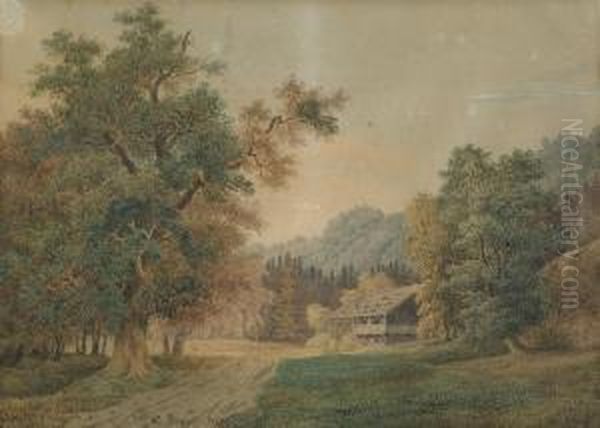 Waldige Landschaft Mit Holzhaus Oil Painting by Lorenzo I Quaglio