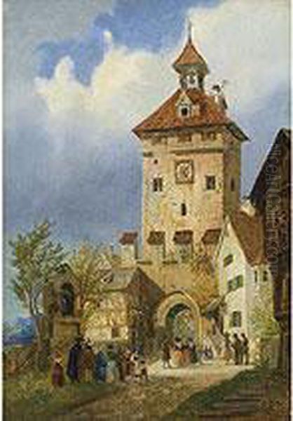 Stadtansicht Mit Stadttor Und -turm Oil Painting by Simon Quaglio