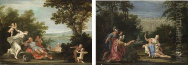 Armida Scopre Rinaldo Addormentato; Rinaldo E Armida Nel Giardino Incantato Oil Painting by Luigi Quaini