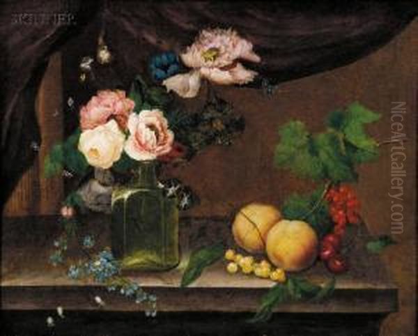 Still Life With Fruit And Flowers Oil Painting by William Quaker Pegg