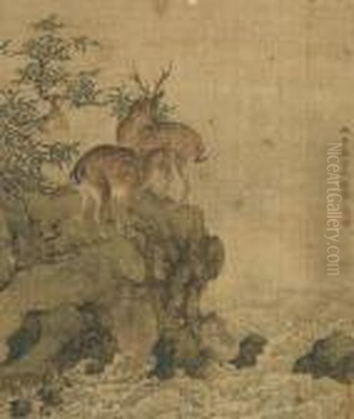 Deers Oil Painting by Shen Quan