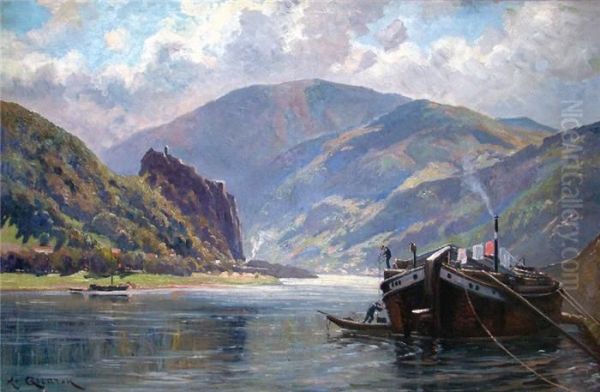 Blick Uber Die Elbe Auf Burg Schreckenstein Oil Painting by Karl Quarck