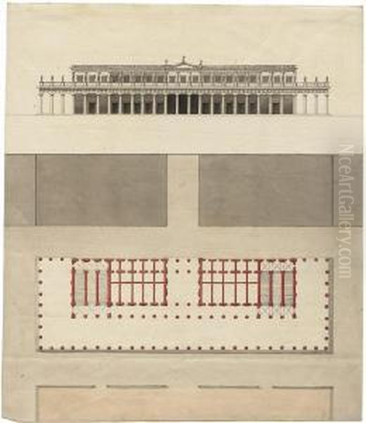 Fassade Und Grundriss Eines Italienischen Palazzo Oil Painting by Giacomo Quarenghi