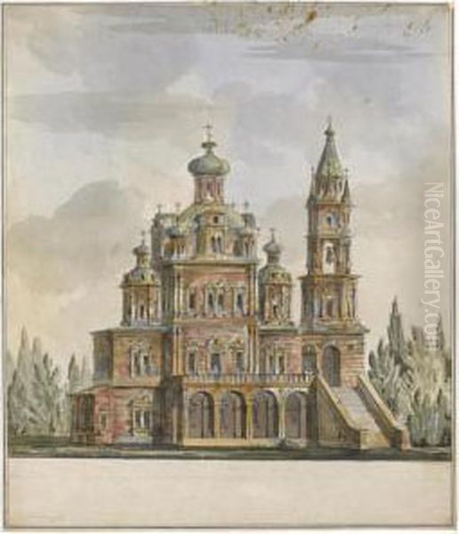 Project For The Church Of The Dormition On The Pokrovka,moscow Oil Painting by Giacomo Quarenghi