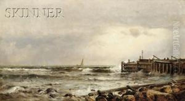 Pier Near The Beach, At Narragansett, Rhodeisland Oil Painting by Arthur Quartley