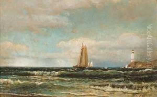 Sailing Near A Lighthouse Oil Painting by Arthur Quartley