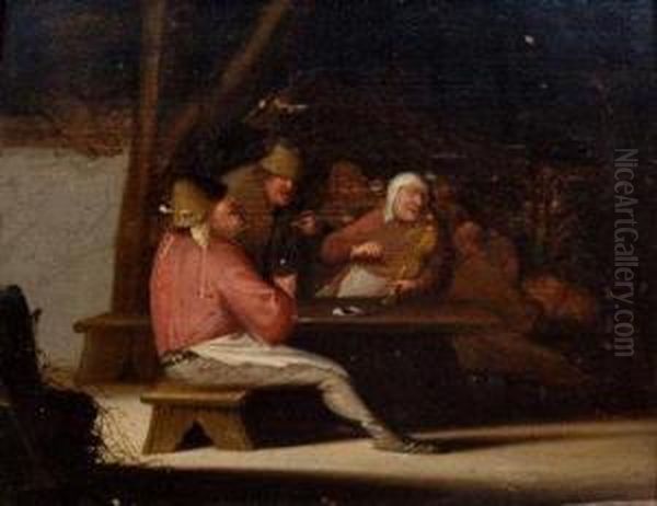 Figures Smoking A Pipe And In Conversation Around A Long Table Oil Painting by Pieter Jansz. Quast