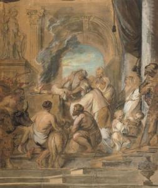 The Idolatry Of Solomon Graphite Oil Painting by Jan Erasmus Ceder Quellinus